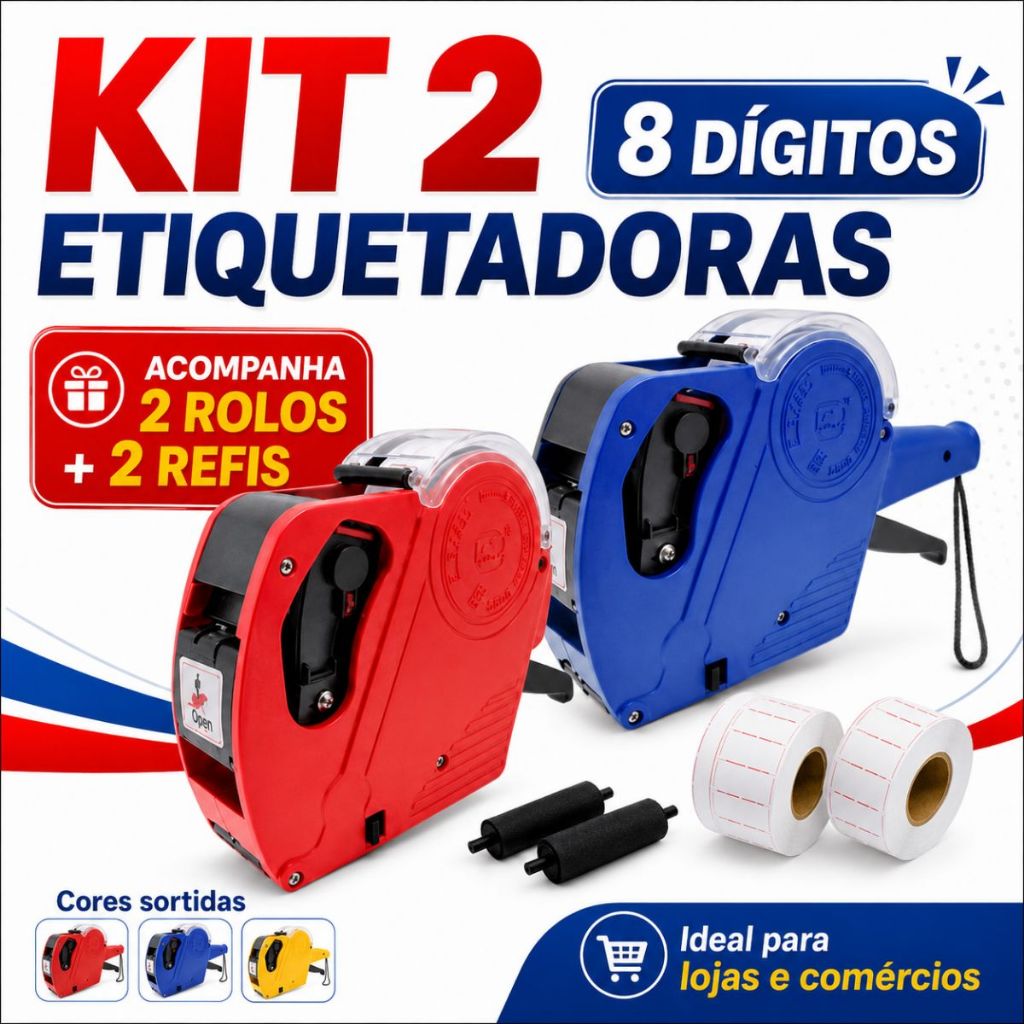 Kit 2 Etiquetadoras Manual De Preço 8 Dígitos Com Etiquetas E Refis Para Loja