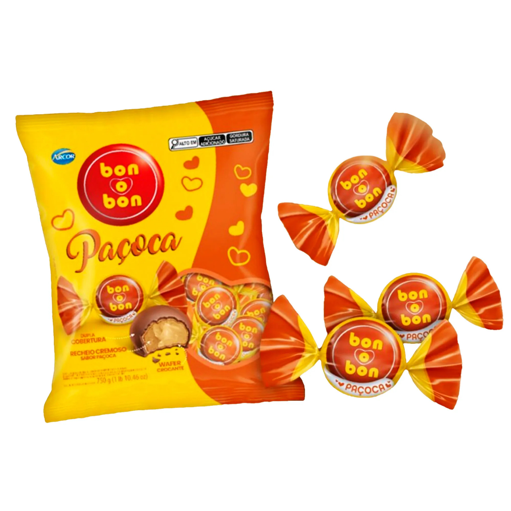 Chocolate Arcor Bonobom Sabor Paçoca 750g pacote novidade festa junina