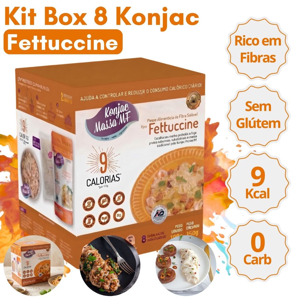 Kit Box 8 Macarrão Tipo Fettuccine Sem Glúten Zero Açúcar Para Dietas Emagrecimento Konjac Massa