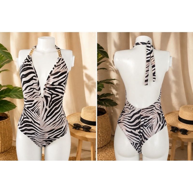 Maiô Feminino Animal Print Zebra Frente Única Tam M Costas Abertas Moda Praia Elegante