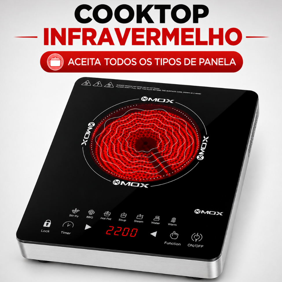 Cooktop Elétrico Infravermelho 2200W Portátil 220V Compatível Todas Panelas Digital MOX