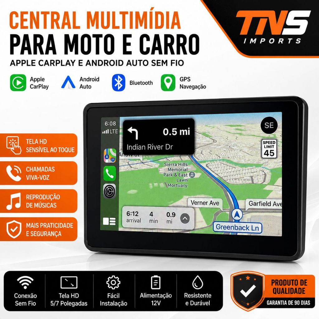 Central Multimídia P/ Moto Gps À Prova D'água Carplay