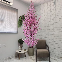 Árvore Artificial Cerejeira Sakura Grande 270cm Rosa Vaso e Pedra