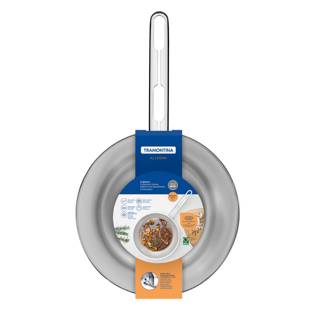 Frigideira Tramontina Allegra em Aço Inox com Fundo Triplo 24 cm 2,1 Litros