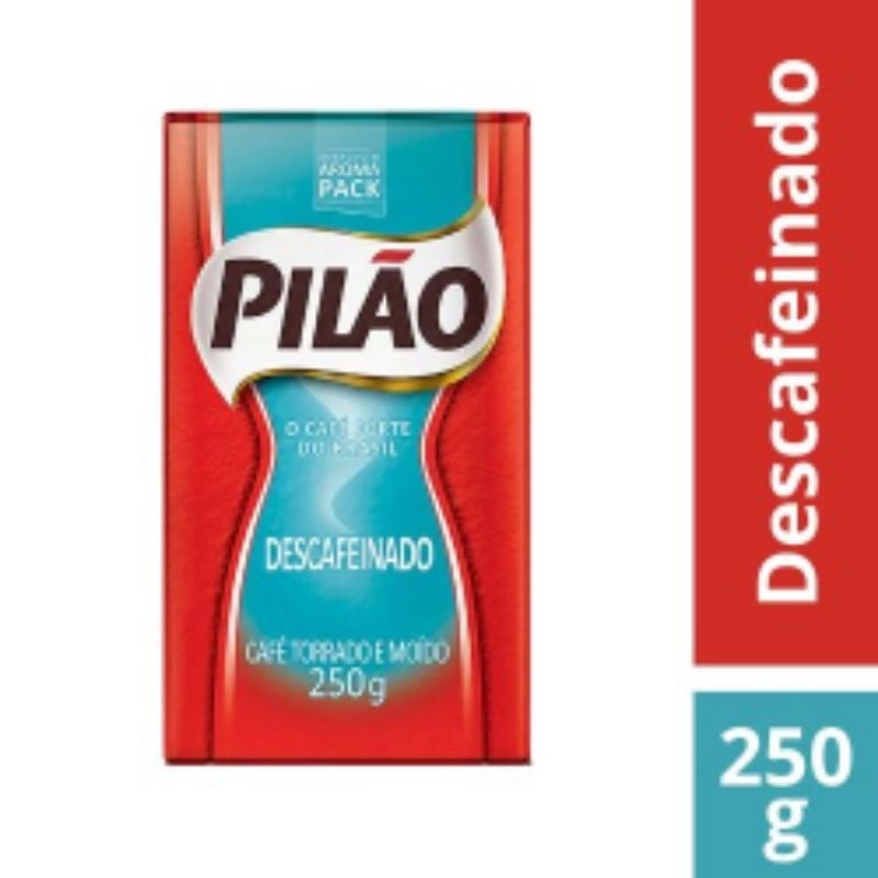 Café Pilão Descafeinado na versão de 250g, embalado à vácuo.
