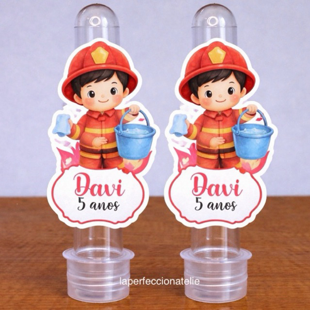 Tubete Bombeiro Infantil Personalizado Lembrancinha Aniversário Bombeiro kit 20/30/40/50 un Bombeiro