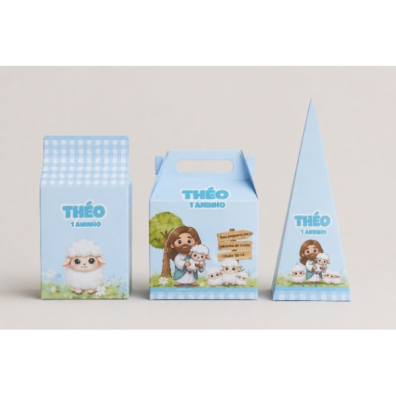 Kit Caixinha Personalizada Jesus Meu Bom Pastor Pegue Monte Lembrancinha Festa Infantil Milk Pirâmide Maletinha