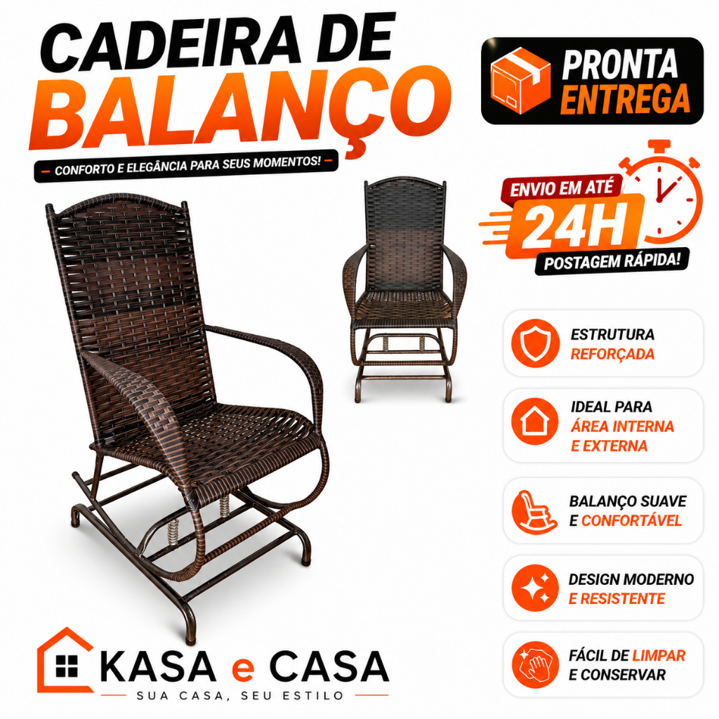 Cadeira de Balanço Marrom Com 4 Molas Área Externa Entrega Rápida