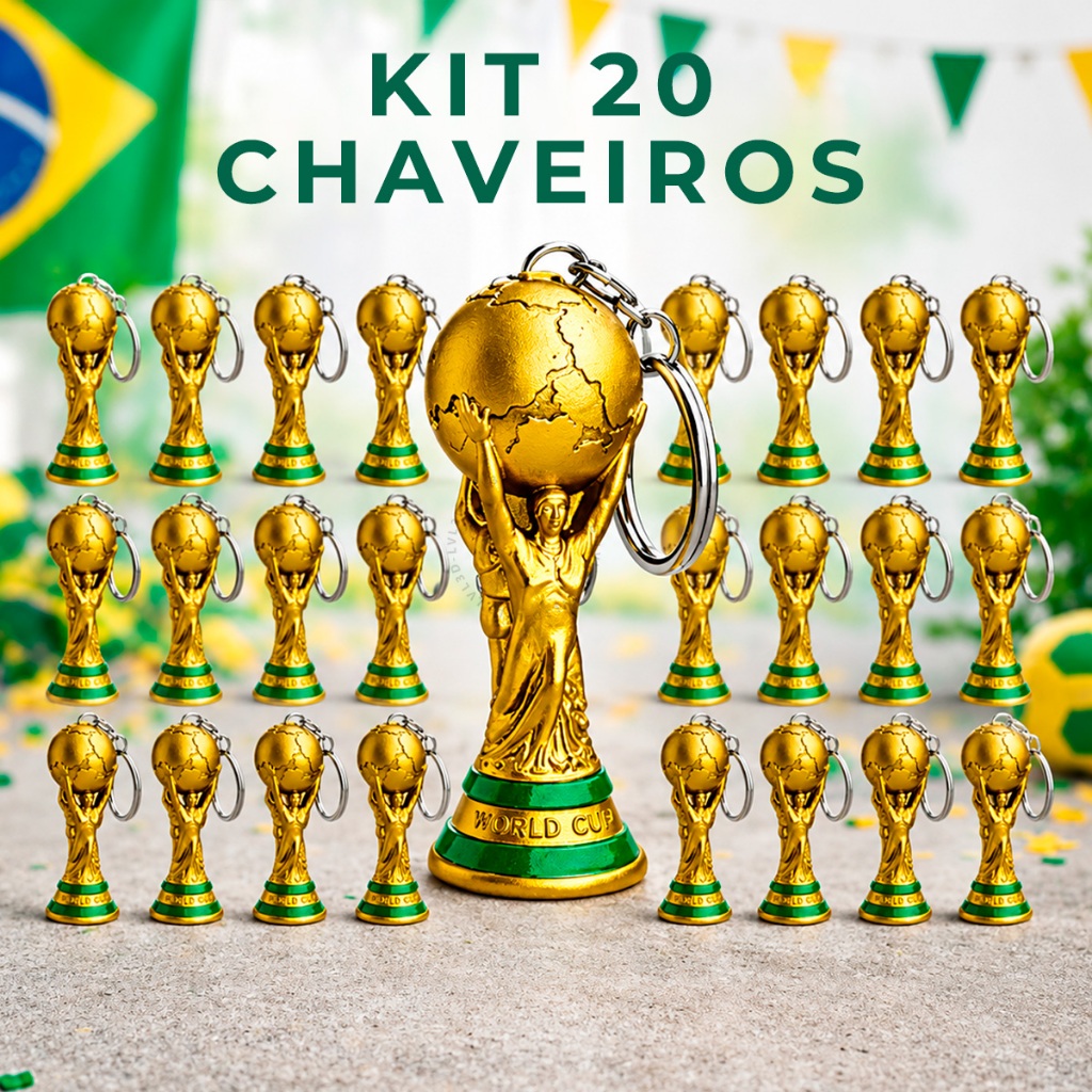 Kit Chaveiros Taça Copa do Mundo Troféu 2026 Miniatura Futebol Lembrancinha Brinde Festa 3D Seleção