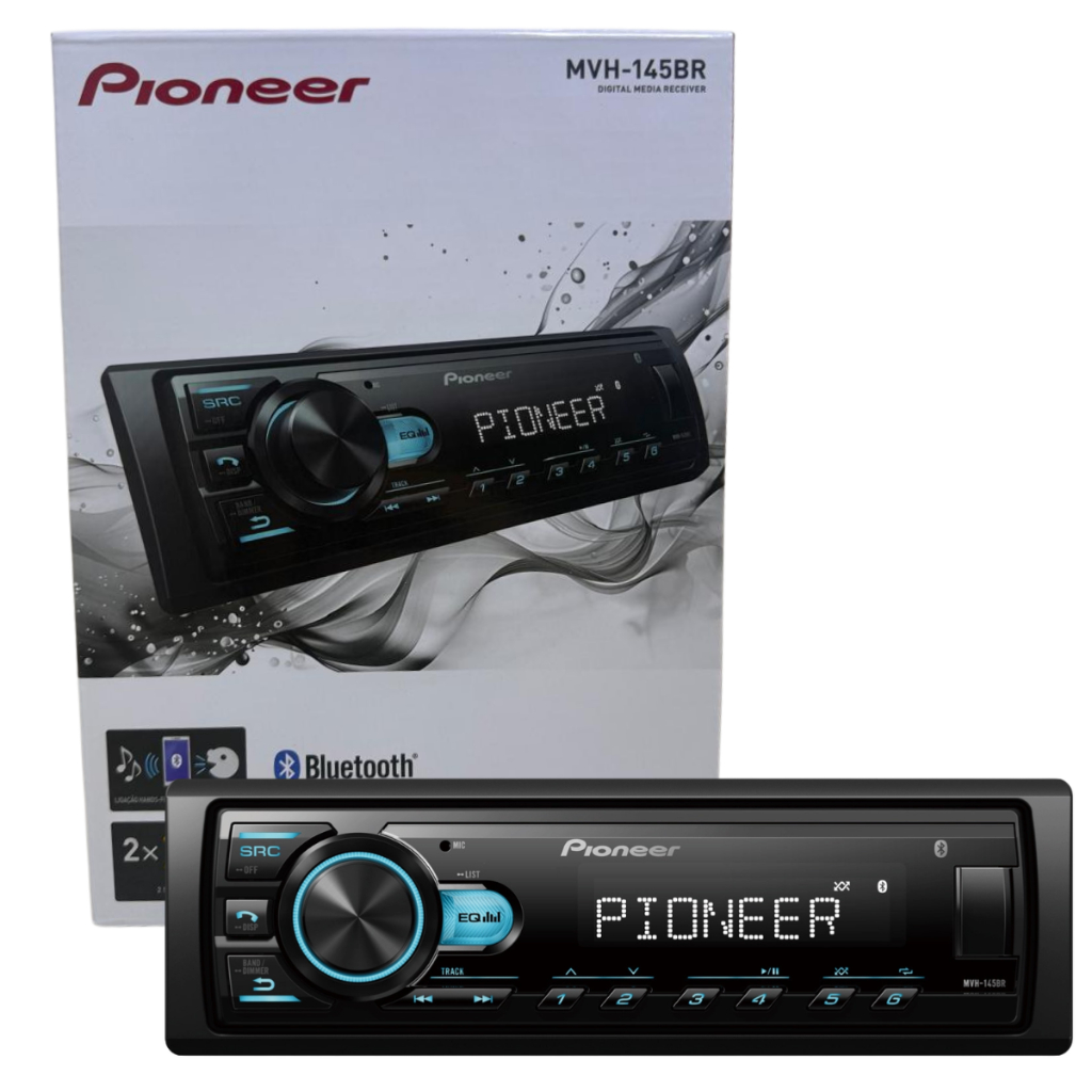 Rádio Pioneer MVH-145BR Com Usb Bluetooth Som Automotivo Mp3 Player Ligações Musicas 2 Entradas RCA