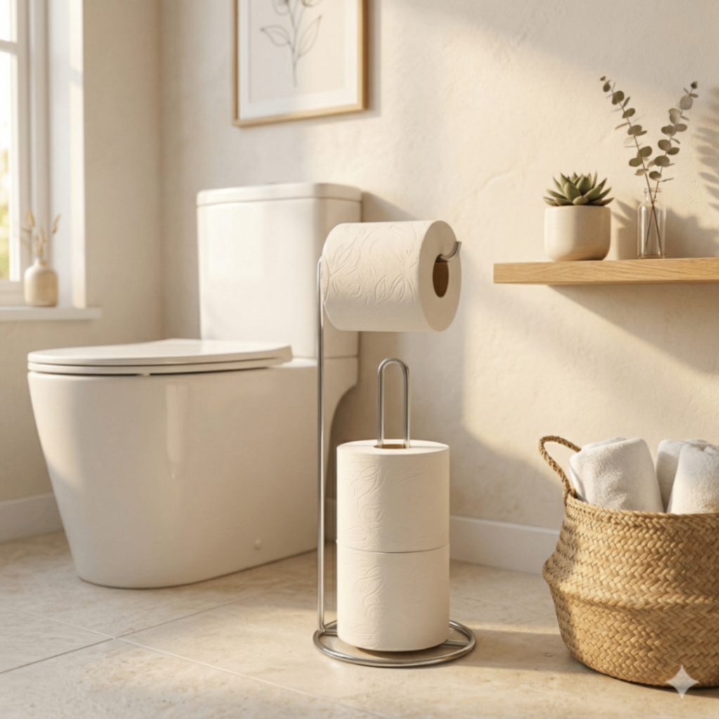 Suporte Porta Papel Higiênico De Chão 3 Rolos Cromado ou Preto ou Branco