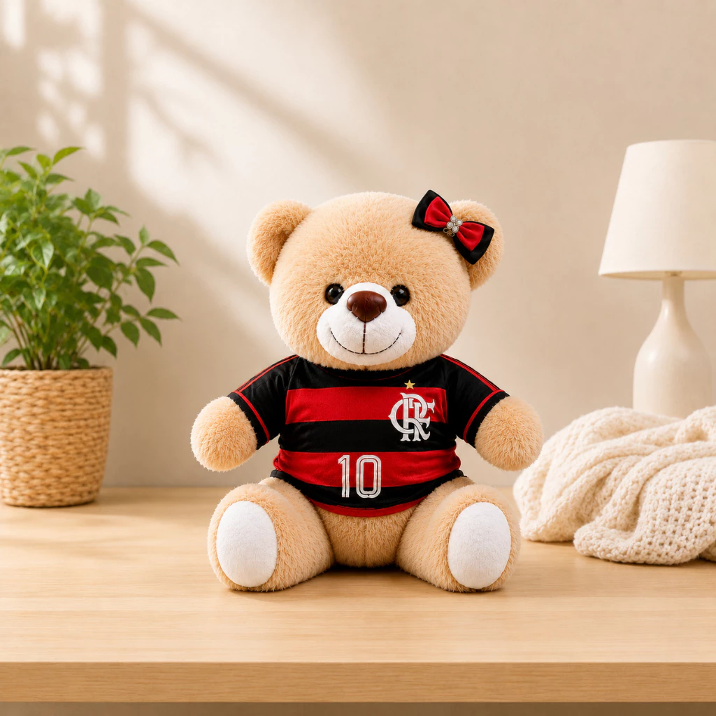 Ursinha De Pelúcia Torcedora Flamengo - 22cm Premium Presente Decorçao — imagem 1