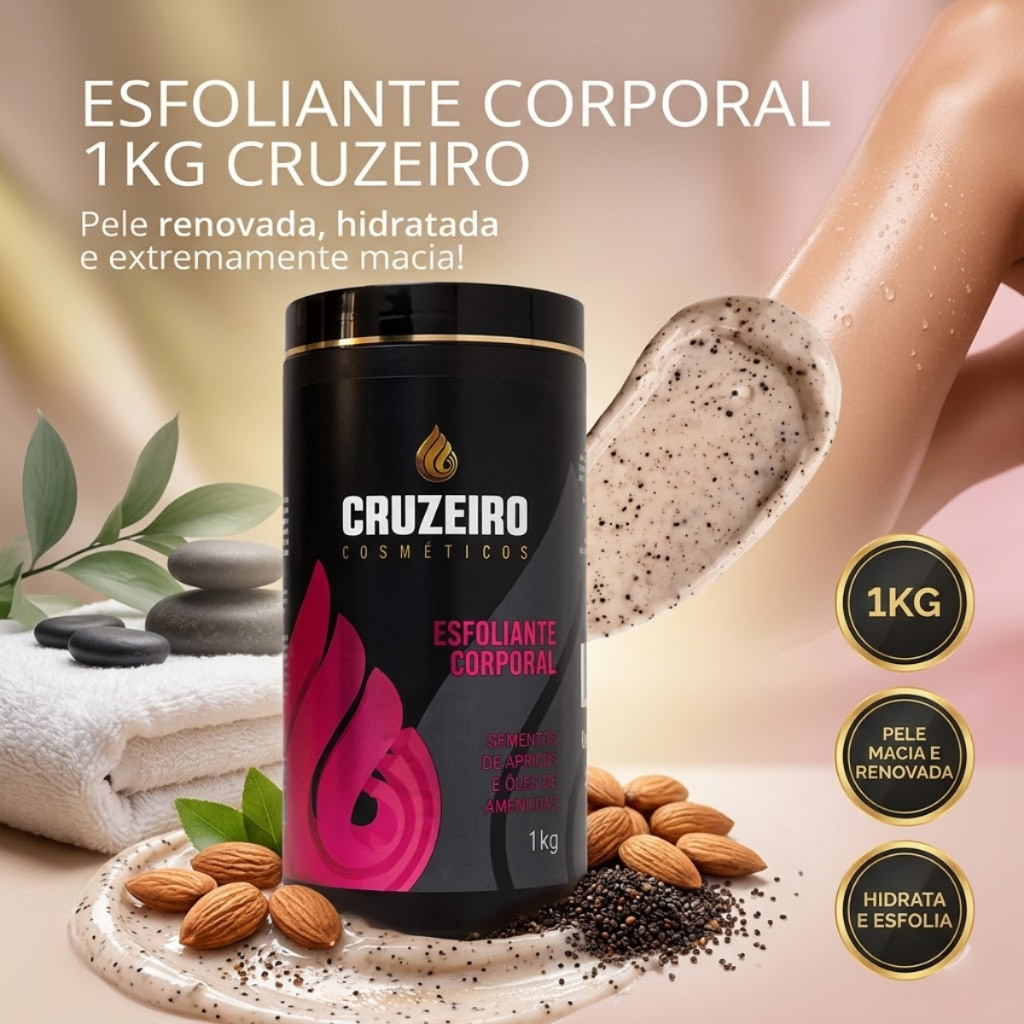 Esfoliante Corporal Cruzeiro Semente de Apricot e Óleo de Amêndoas 1Kg - Bronzeamento Natural Sol
