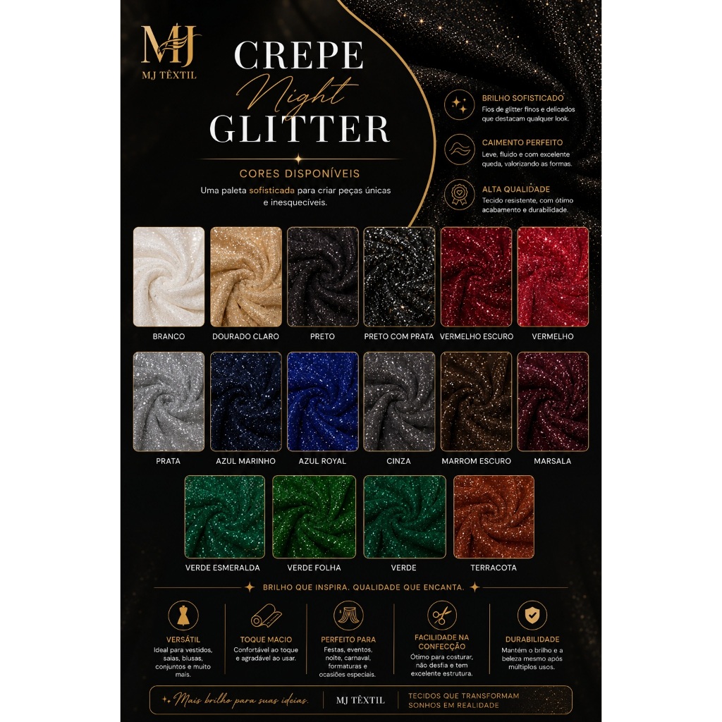 4 Metros Crepe Night Glitter Premium | Tecido com Brilho para Moda Festa — imagem 2 de 2