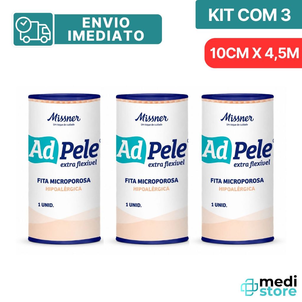 Kit com 3 - Fita Microporosa Hipoalérgica Branca 10cm x 4,5m ADPele - Envio Imediato