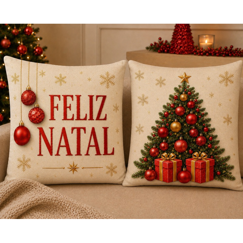 Kit 2 capas de almofadas Natal 45x45 modernas papai noel árvore de Natal presente Estampada decorativa