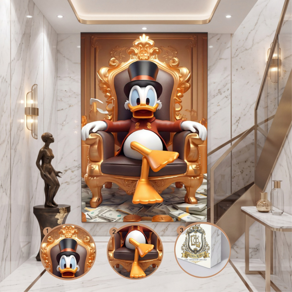 Quadro Decorativo Tio patinhas no trono Money Dinheiro Luxo Moderno