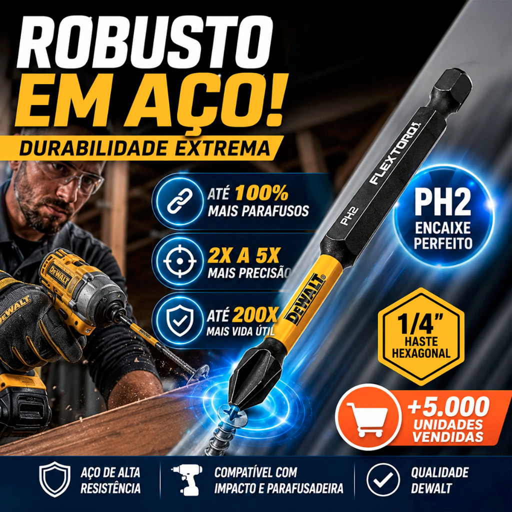 Ponta Bits Phillips PH2 3.1/2 Dewalt Elite Series Impacto Profissional Parafusadeira Furadeira