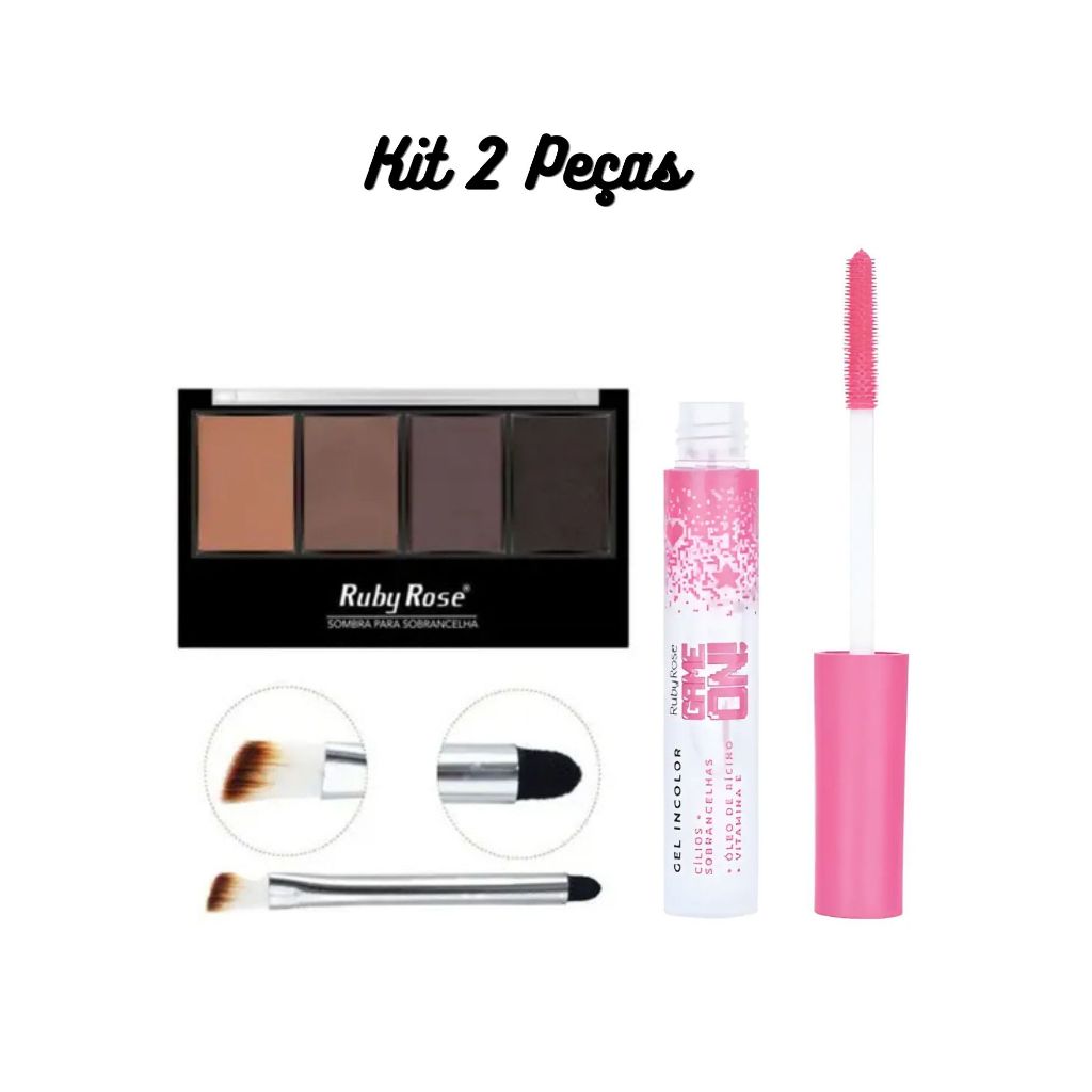 Kit 2 Peças Paleta Sobrancelha Ruby Rose + Máscara Cílios/Sobrancelha Incolor Ruby Rose