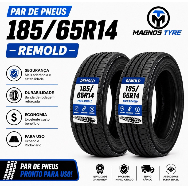02 Pneus 185/65R14 Remold Vipal Aro 14 Linha Premium com Garantia e selo do INMETRO