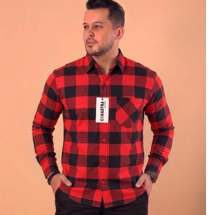 Camisa Masculina Xadrez Quadriculada Manga Longa Country Slim Algodão Festa Junina