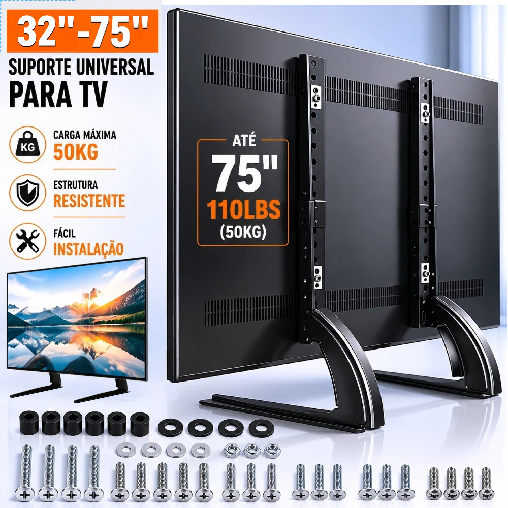 Suporte Tv Mesa Universal Fixo Base Pé Monitor 32 Até 75'' Suporte De Mesa Para Tv/monitor De Suporta até 50kg