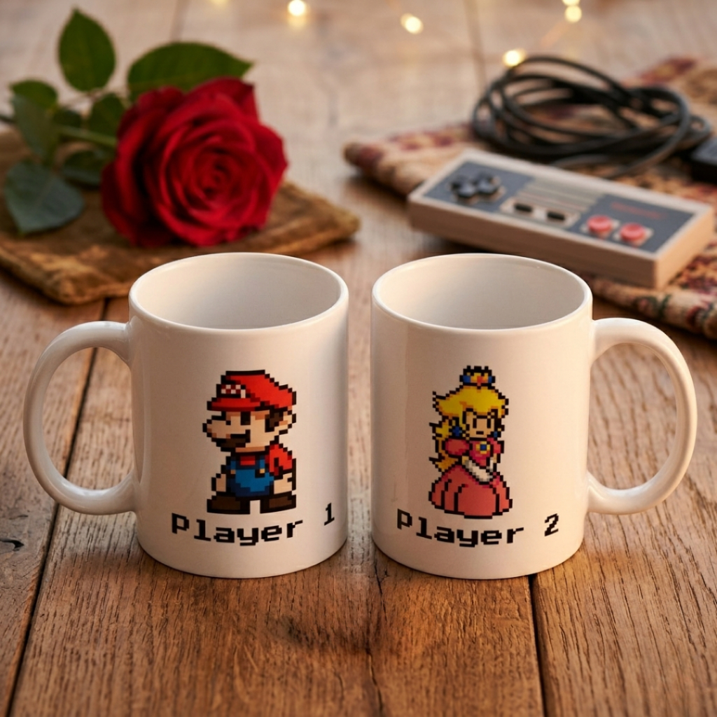 Kit 2 Canecas para Namorados – Player 1 e Player 2 Mario Gamer
