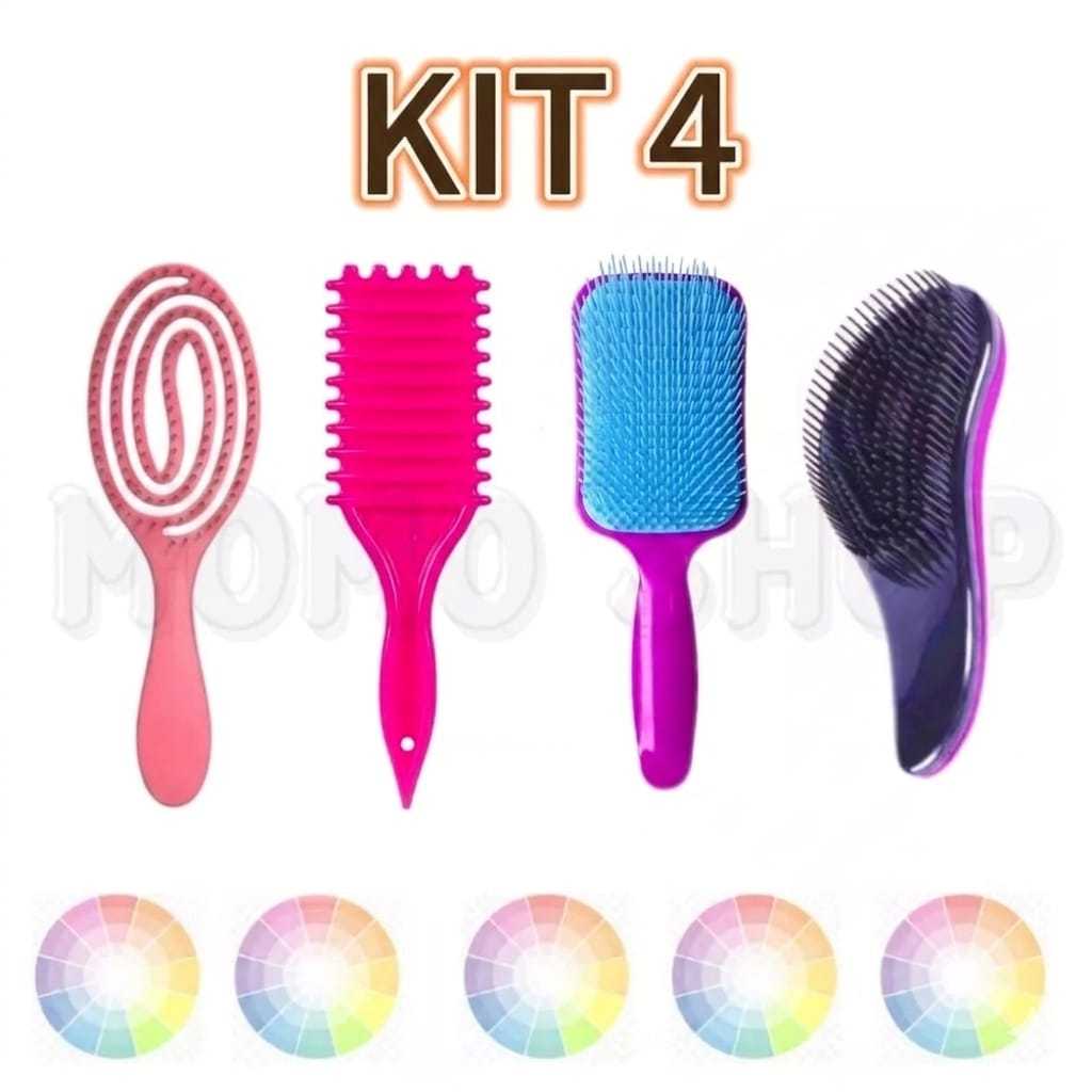 Kit 4 Escovas Para os Cabelos, Flexível, Onda, Raquete, Mágica.