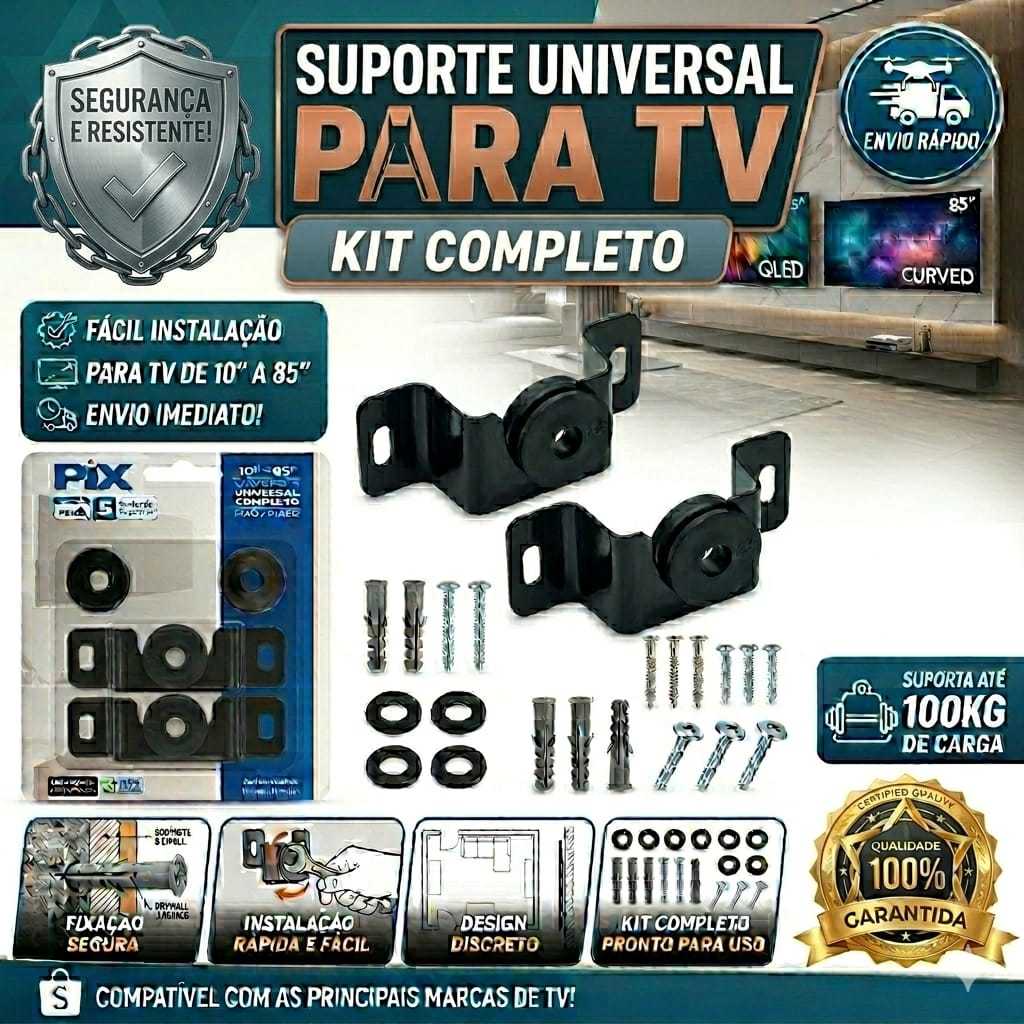 Suporte Universal Televisão Fixo PIX 10 100 Polegadas Gamer Monitor Reforçado Aço Carbono 80kg Tv Promoção Smart 4K