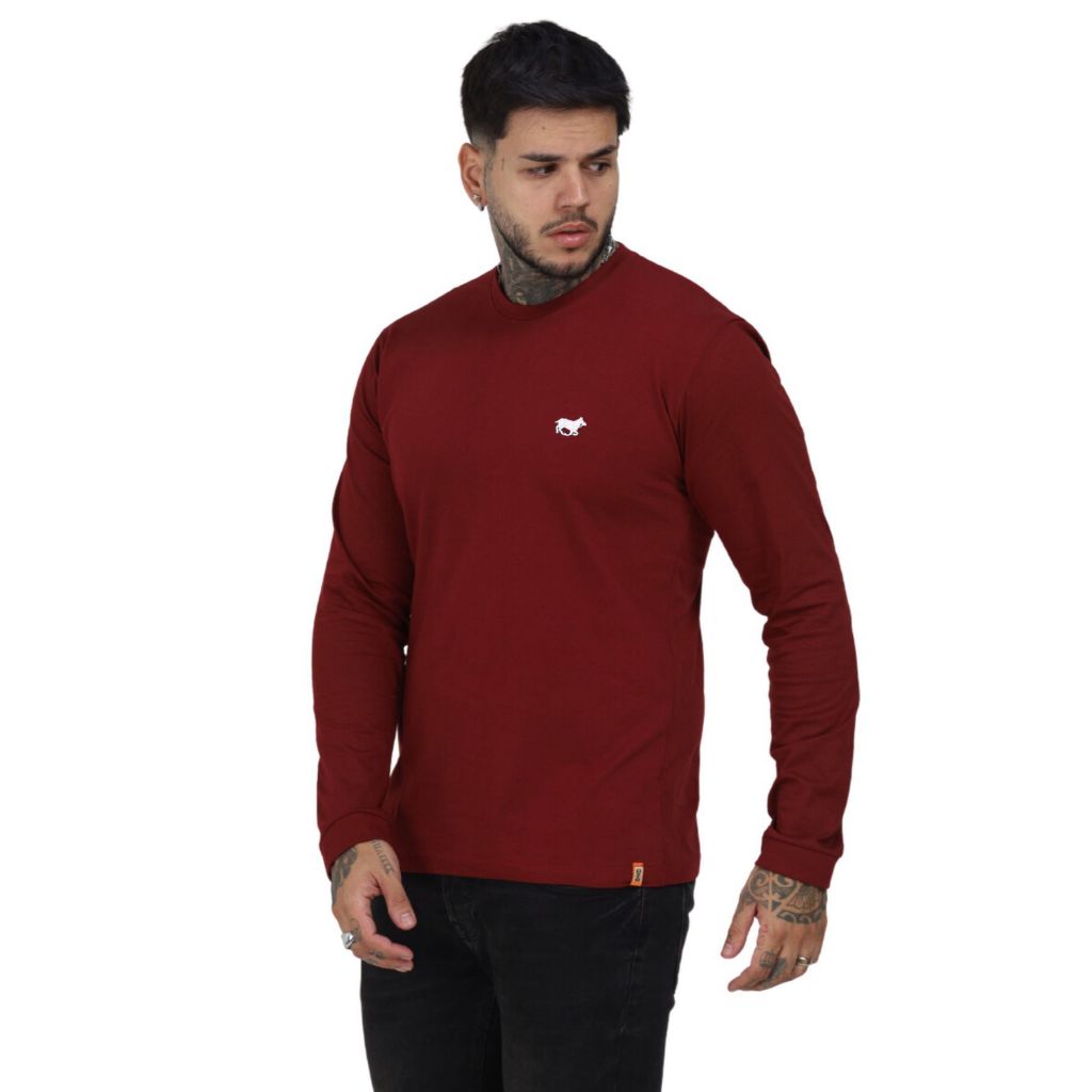 Camiseta Manga Longa Masculina Bordada Camisa de Manga Comprida