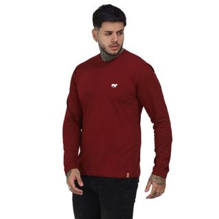 Camiseta Manga Longa Masculina Bordada Camisa de Manga Comprida