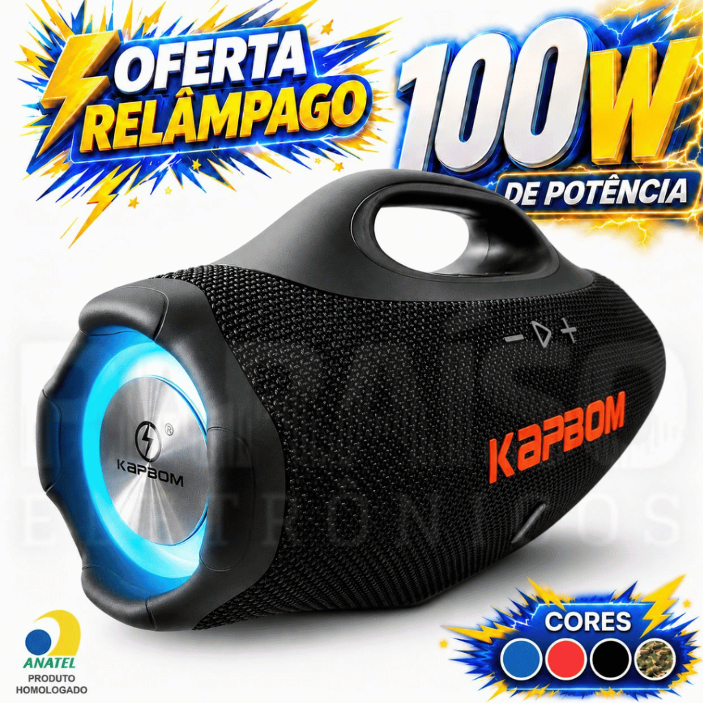 BOOMBOX 4 Caixa de Som POTENTE 100W / 50W RMS Portátil Bluetooth Rádio FM TWS AUX Prova D