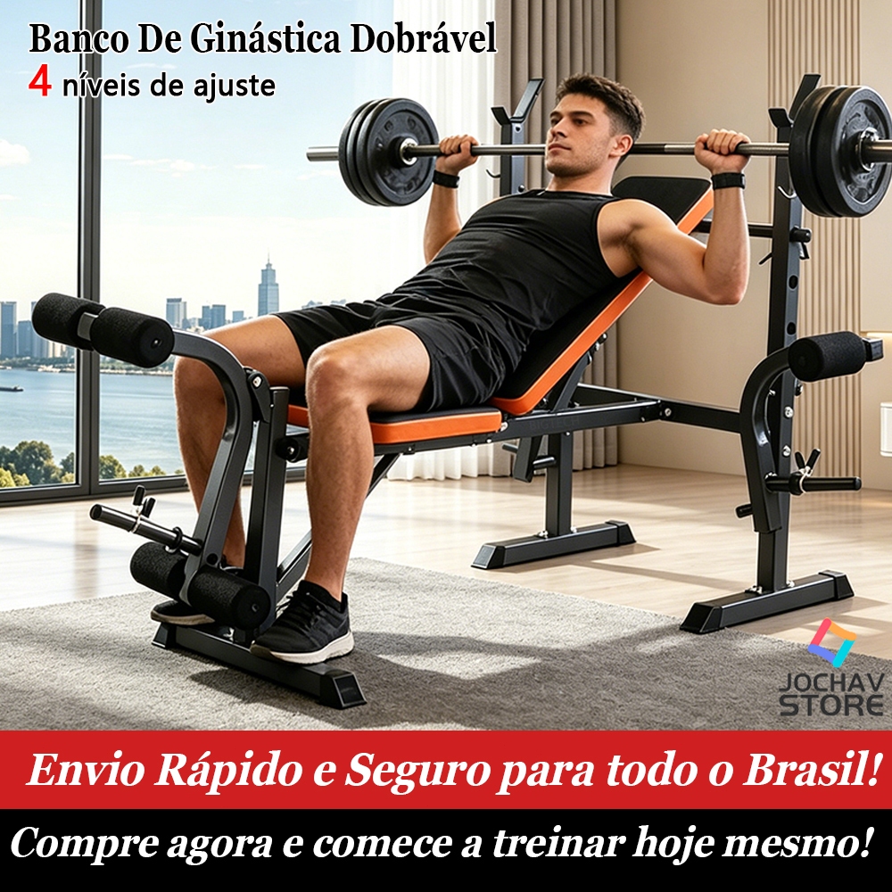 Estação de Musculação Banco Supino Compacto Aço Reforçado e Couro 4 Níveis de Ajuste Ideal para Apartamento Home Gym
