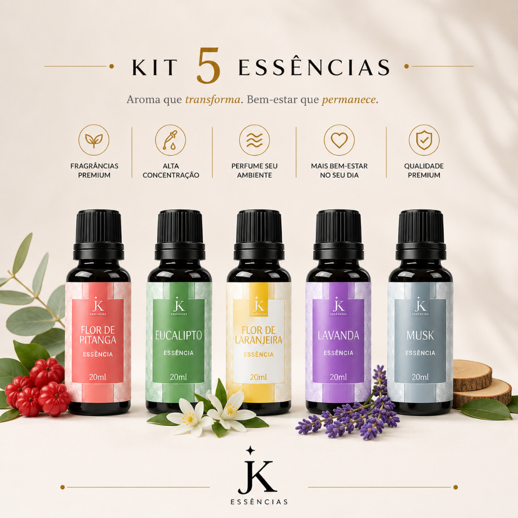Kit  Essências Para Umidificador Difusor de Ambientes Aromática Aroma Terapia 20ml Relaxante JK
