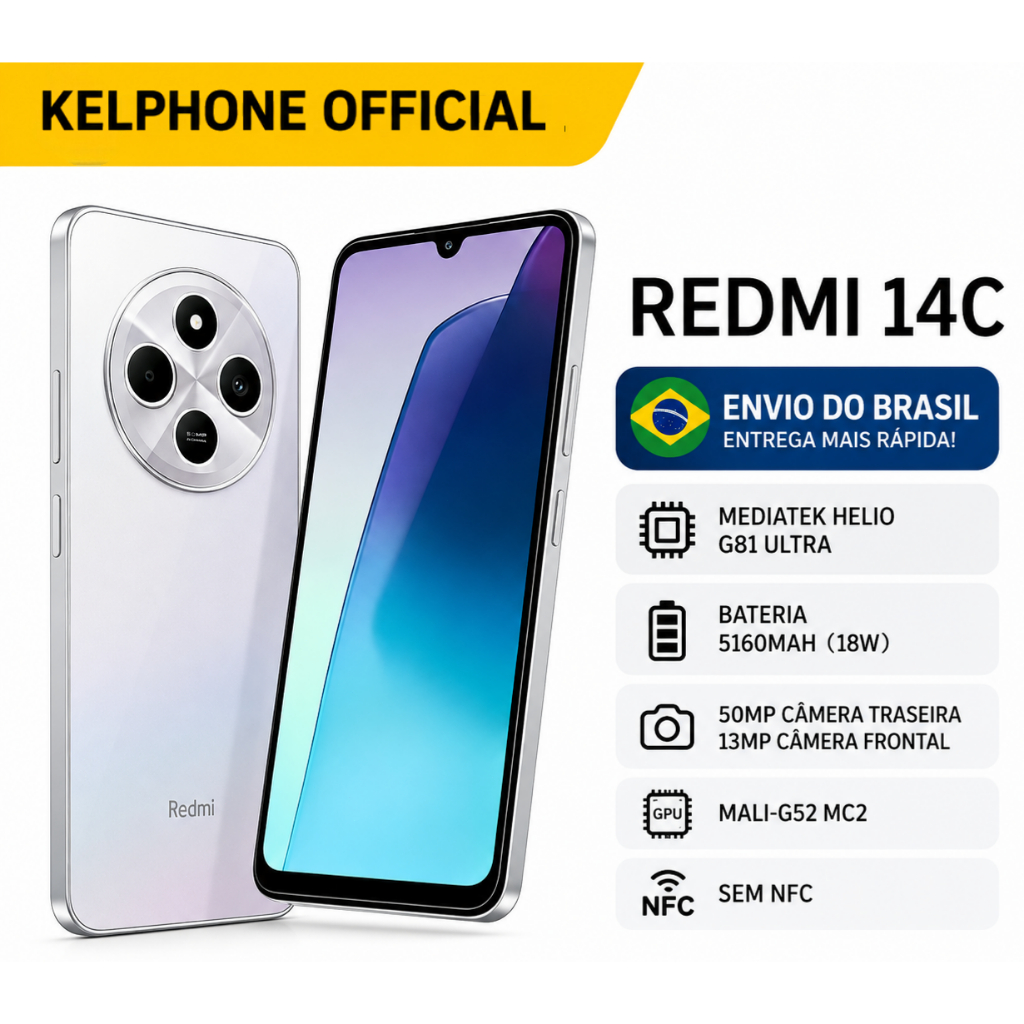 Original Celular Xiaomi Redmi 14C Dual SIM Dual Standby Smartphone 4/64GB 8/256GB
