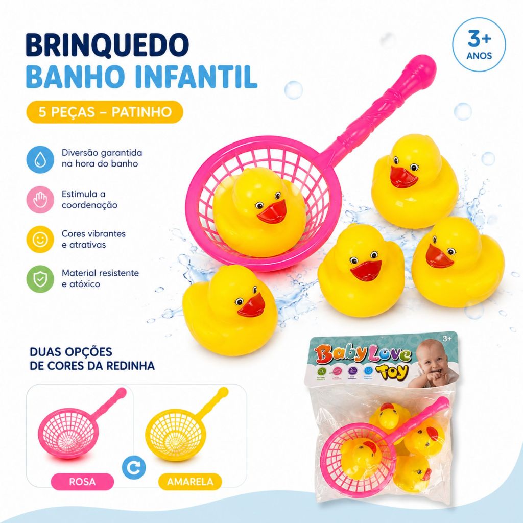 Kit Brinquedo de Banho Infantil Patinho com 5 Peças