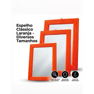 Espelho de Parede Moldura Laranja Retangular - 6 Tamanhos Disponíveis