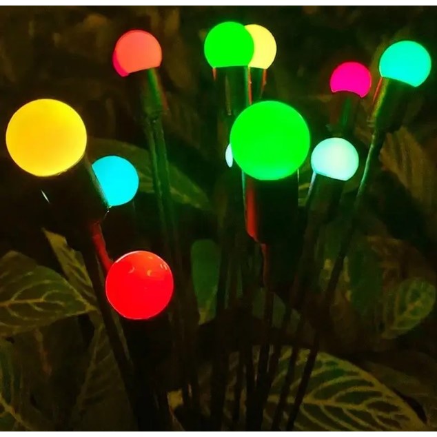 2 Kit Luminária de Jardim Com Placa Solar Espeto 24  LEDS Estilo Vagalume Colorido (3064)