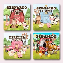 Adesivos Personalizados Fazendinha para Balde de Pipoca e Sacolinhas | 20 ou 30 Unidades