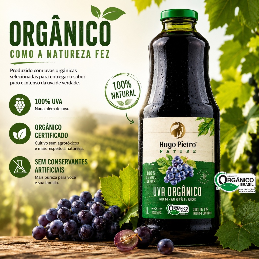 Suco de uva Integral Hugo Pietro nature organico 1 Lt
