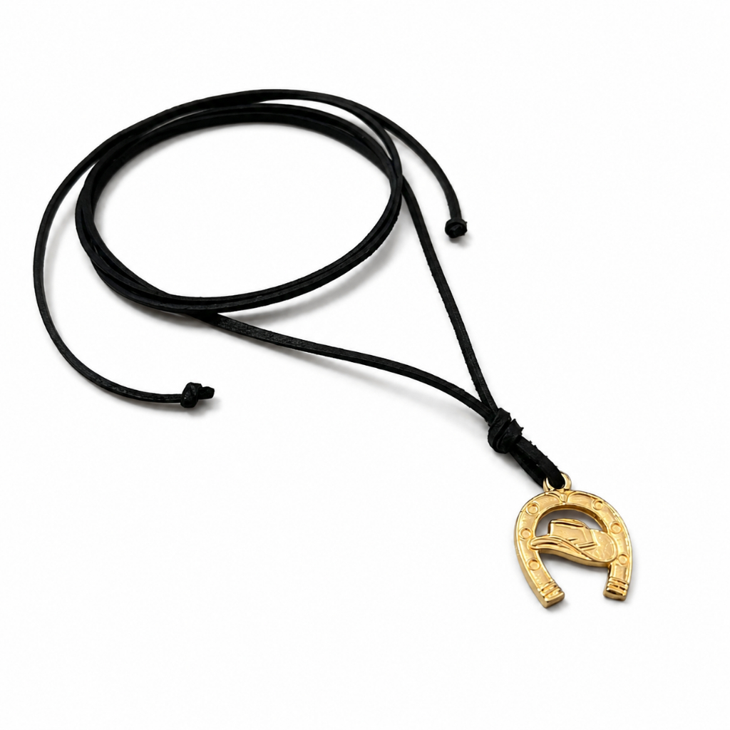 Colar Choker Feminino Courinho Estilo Country  Pingente Dourado Cavalo Alta Qualidade