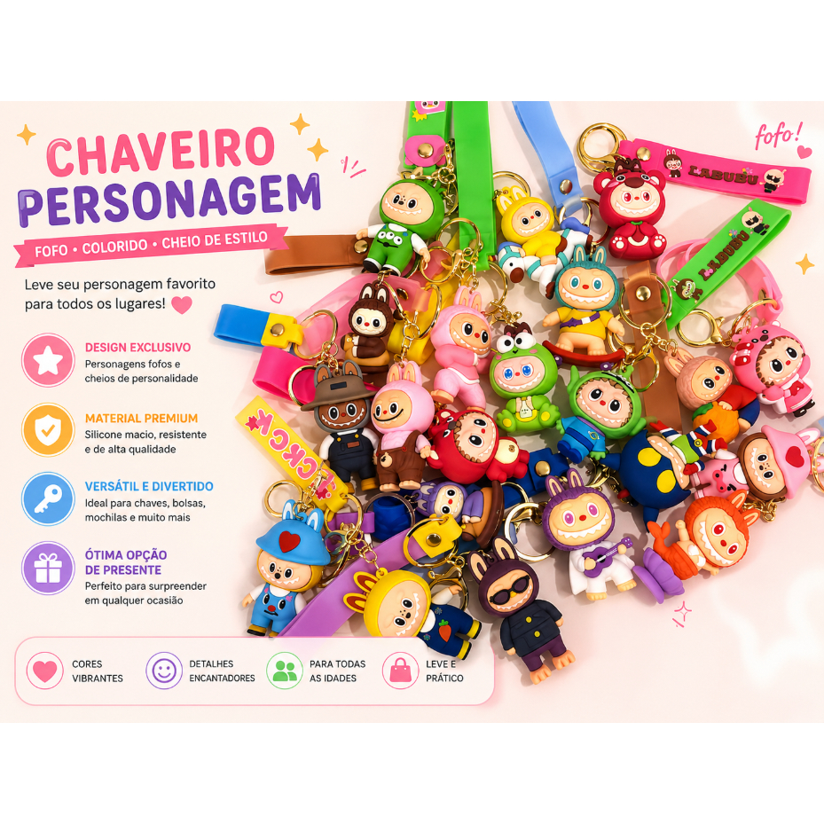 kit 3 chaveiros de silicone 3d Bonito dos desenhos animados promoção Modelos enviados aleatoriamente.