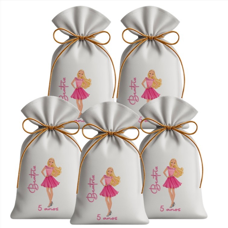 30 Saquinhos Sacolinhas Lembrancinha Festa Aniversário Tecido Personalizado Barbie Clássico