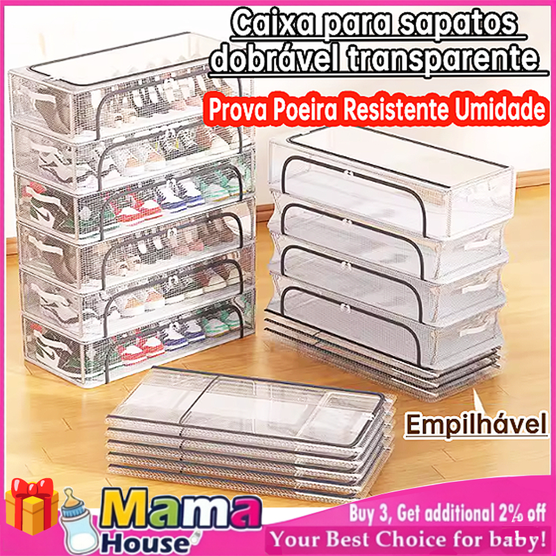 Abertura Frontal Caixa de Sapato Transparente Empilhável Estrutura interna reforçada em aço, empilhável