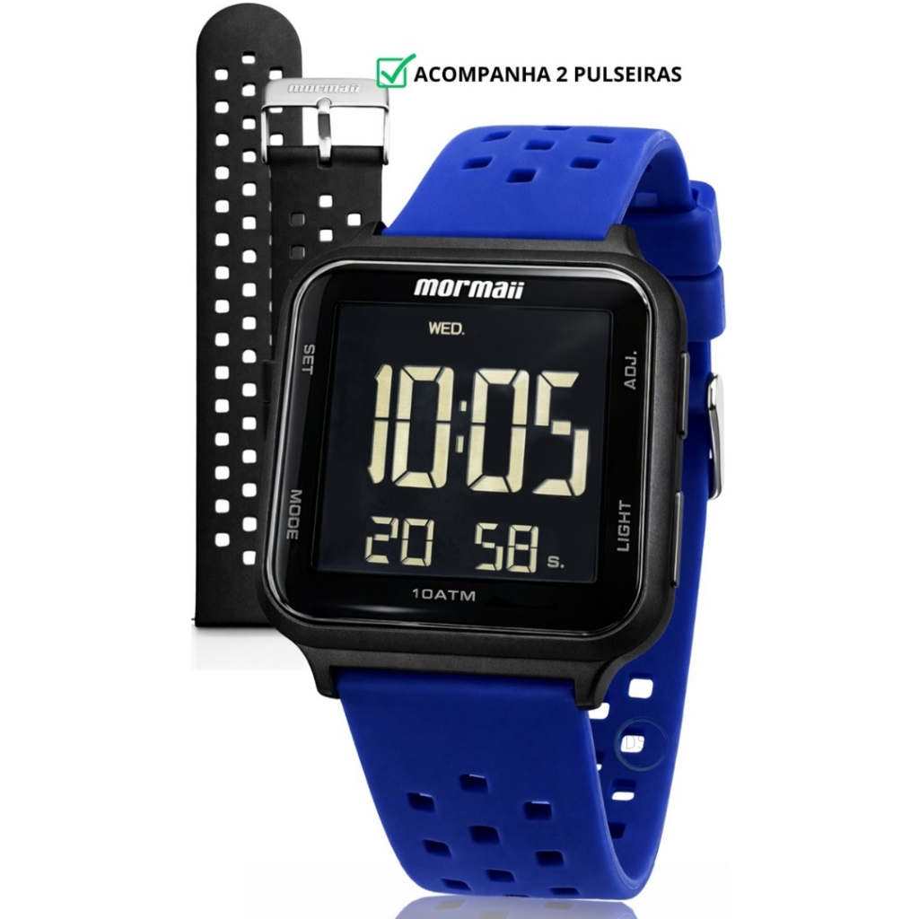 Relógio Mormaii Unissex Digital De Pulso Troca Pulseiras Com Visor Noturno 10 ATM Original