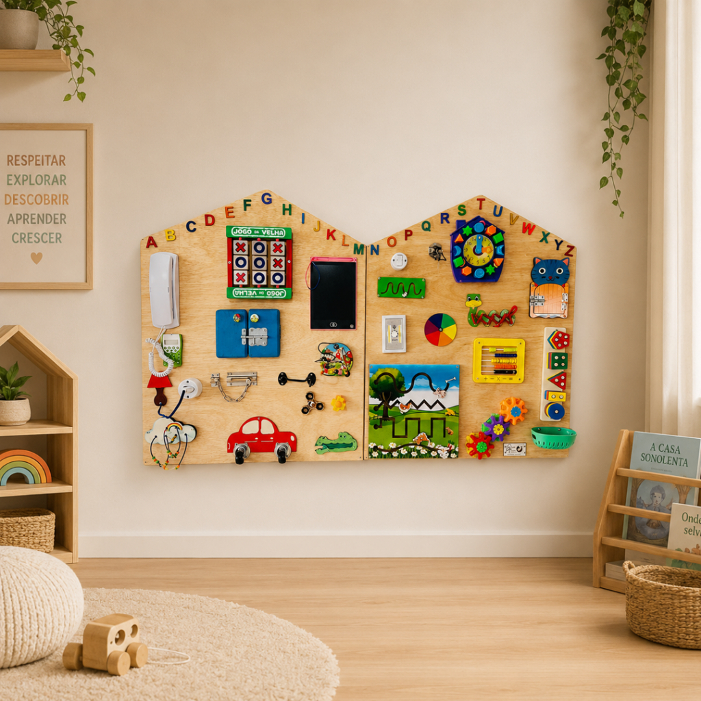 Painel Sensorial Montessoriano Educativo / Placa de Atividades/ Puxadinho 2 - com 130x80cm