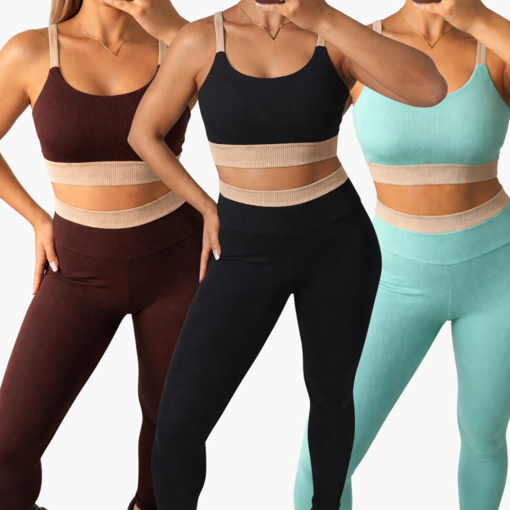 Kit 3 Conjuntos Feminino Fitness Para Academia Calça Legging Canelado Anarruga Premium