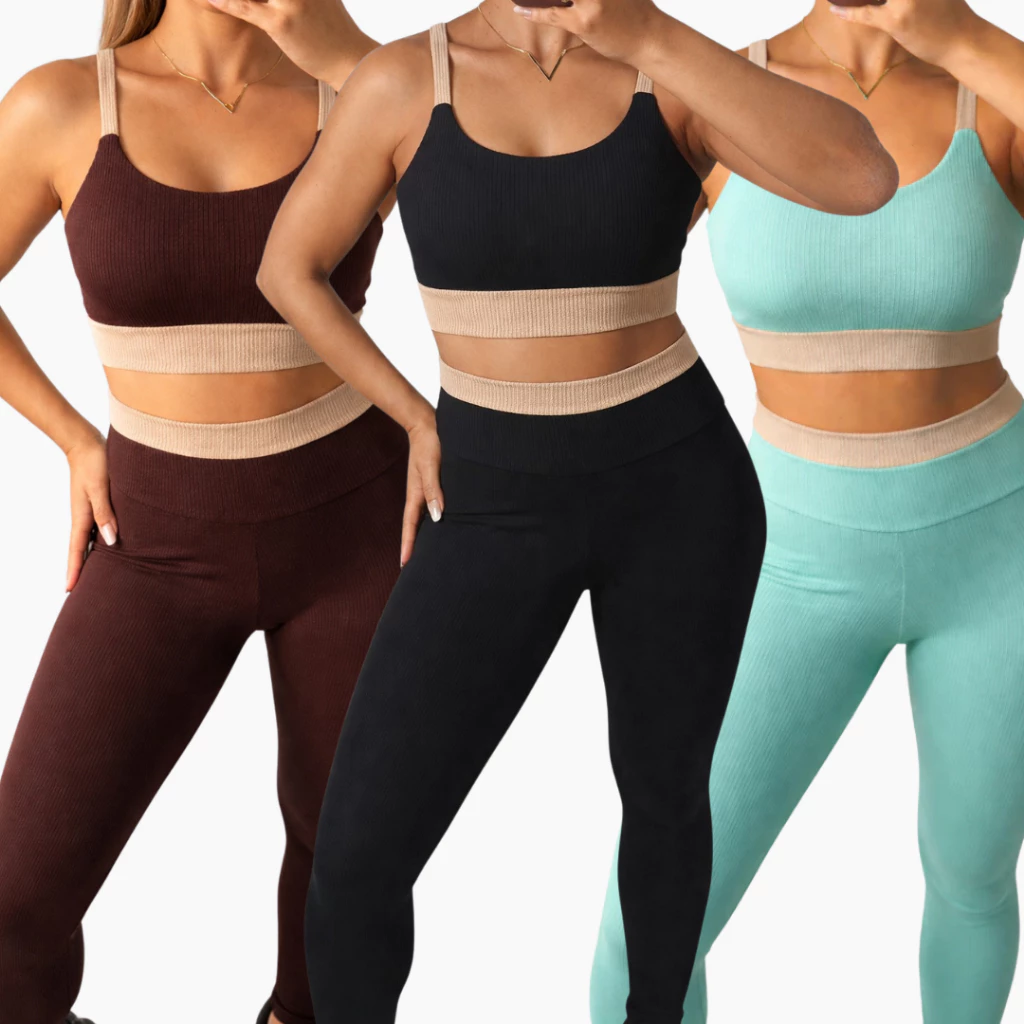 Kit 3 Conjuntos Feminino Fitness Para Academia Calça Legging + Top Canelado Anarruga Premium