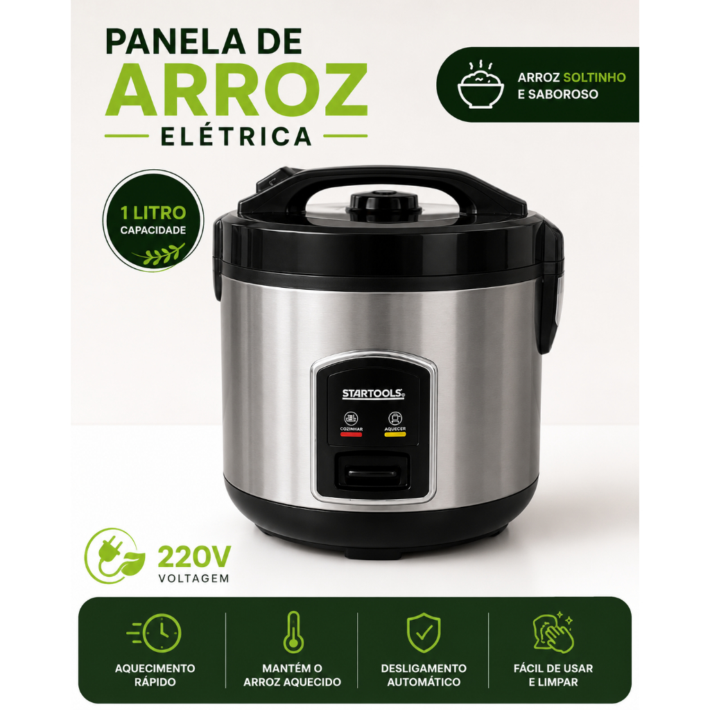 Panela Elétrica de Arroz Inox 5 Xícaras 1L 220V Antiaderente Automática