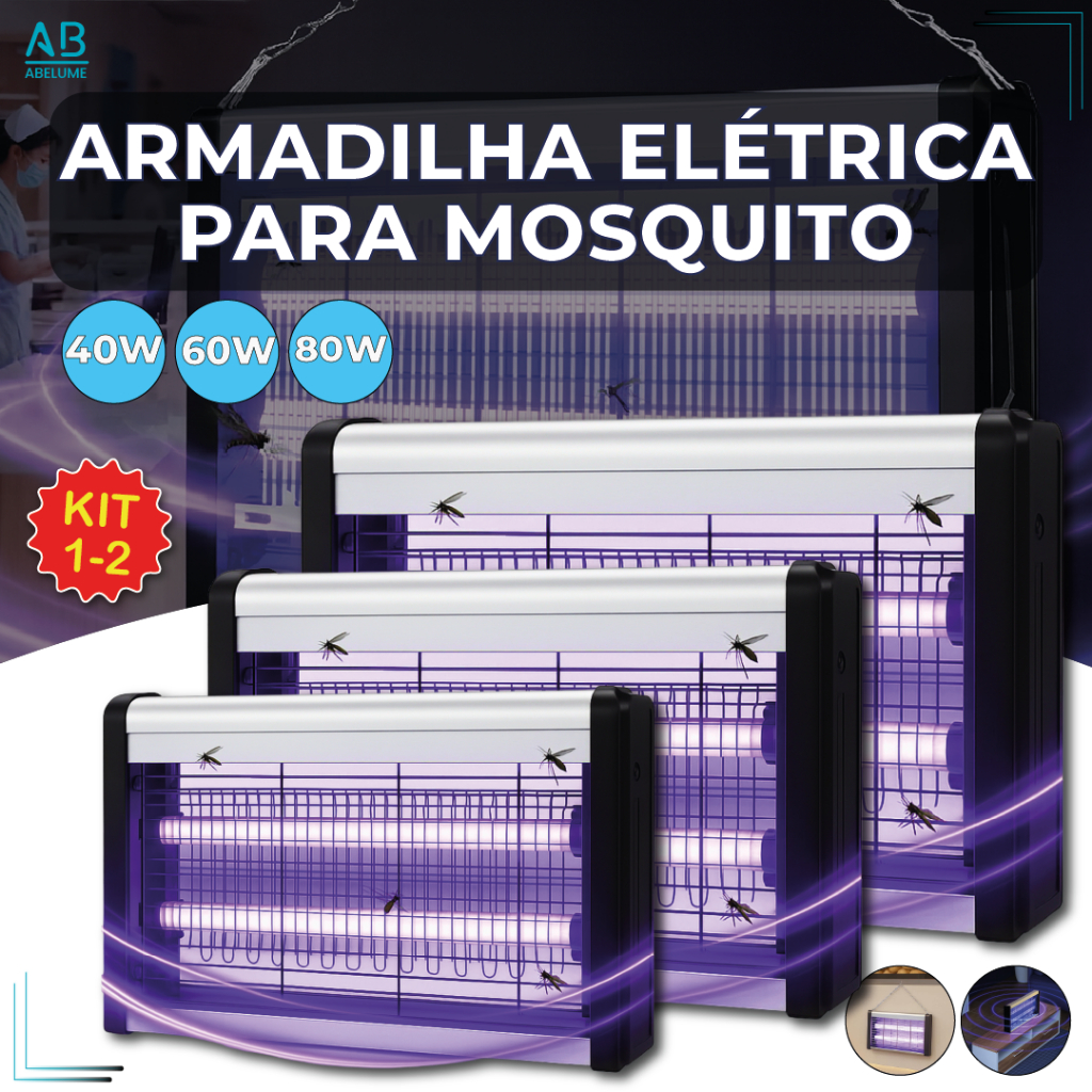 Armadilha Elétrica para Mosquito 40W 60W 80W Mata Insetos Luminária Led com Suporte para Parede